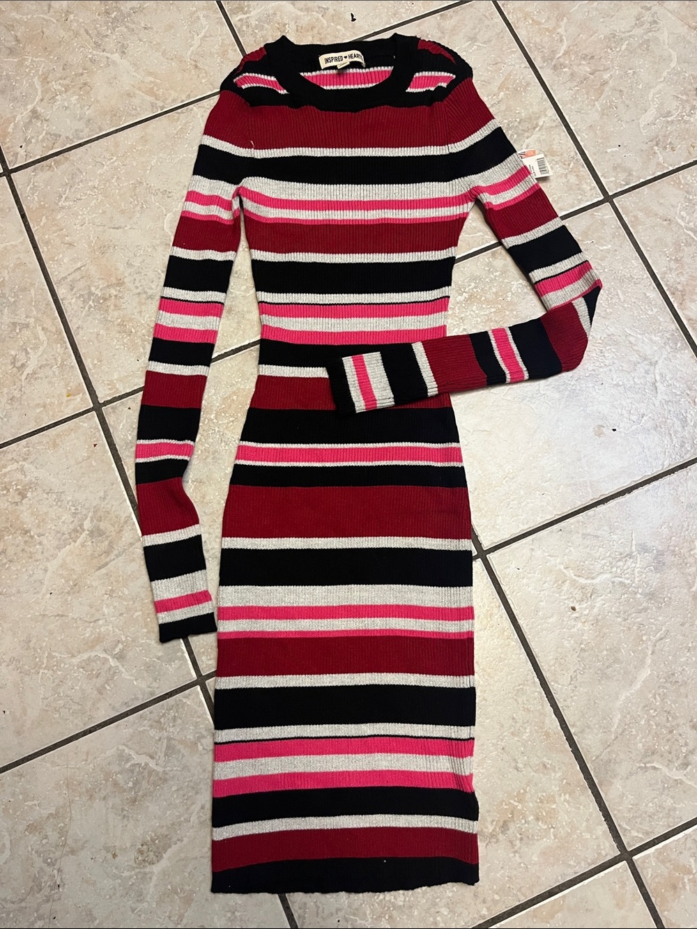Inspired Hearts Striped knit Bodycon dress S NWT